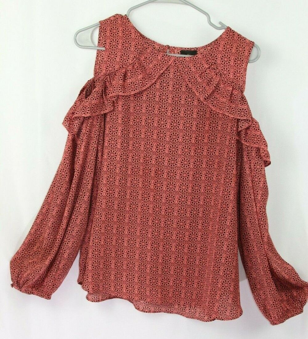 Worthington Top Petite Large Pink Cold Shoulder Floral Long Sleeve